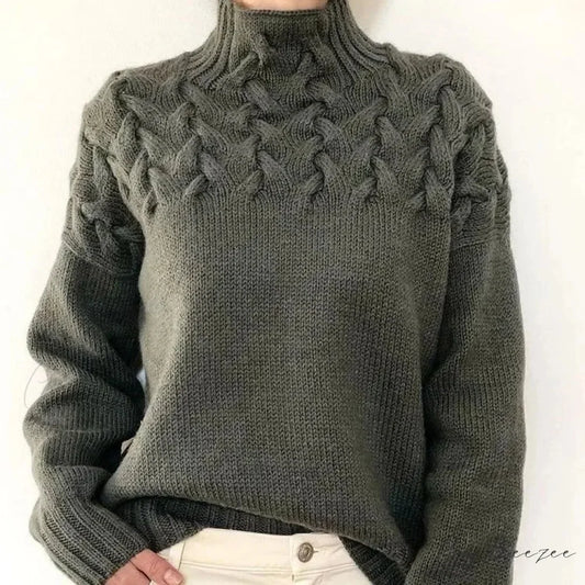 Electric Cable Woven Turtleneck Solid Color Sweater GRAY / S swraters-241228