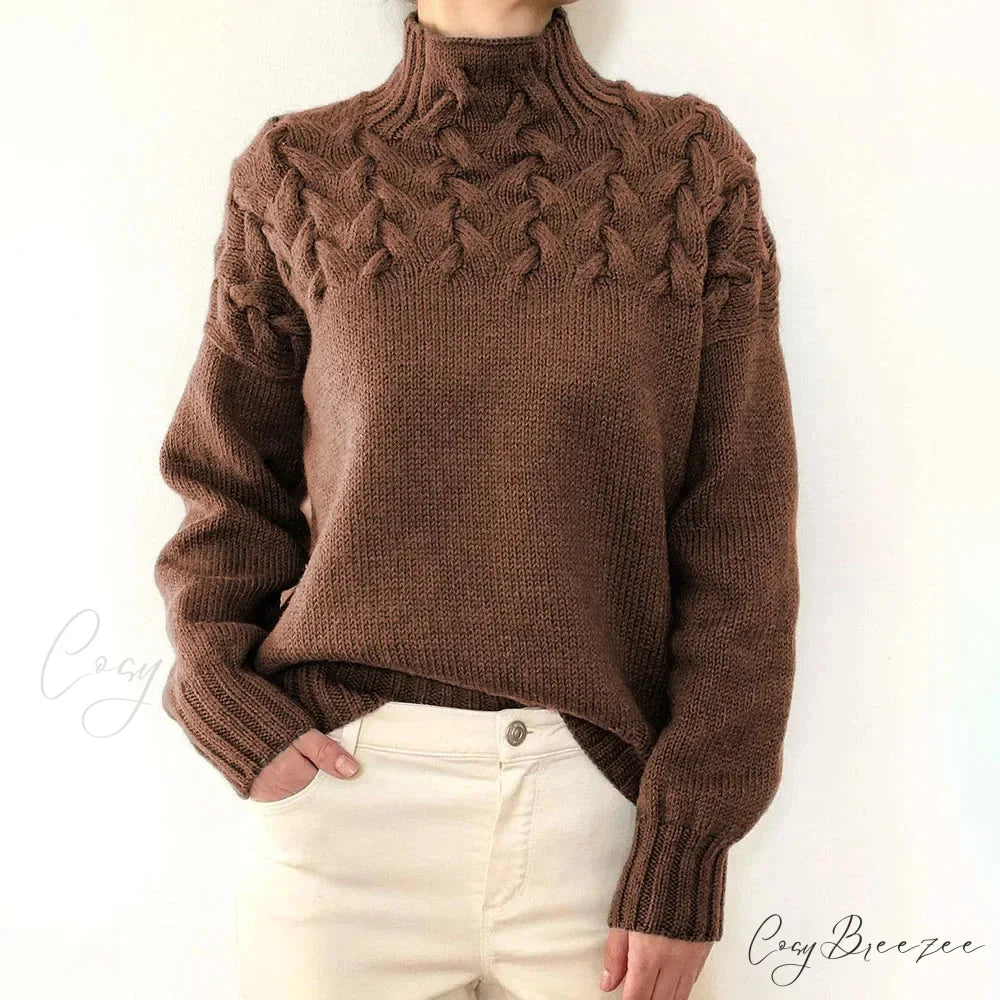 Electric Cable Woven Turtleneck Solid Color Sweater Khaki / S swraters-241228