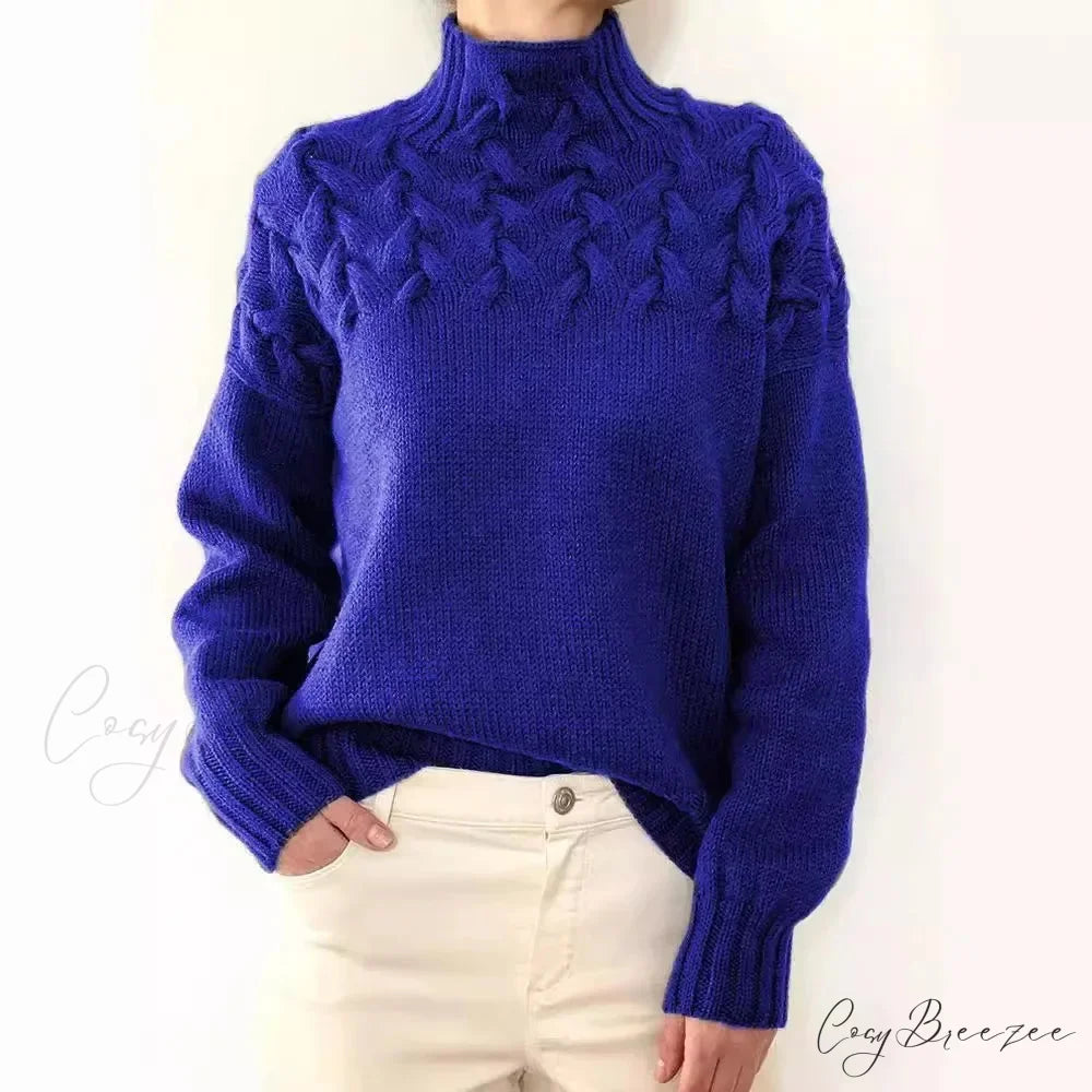 Electric Cable Woven Turtleneck Solid Color Sweater swraters-241228