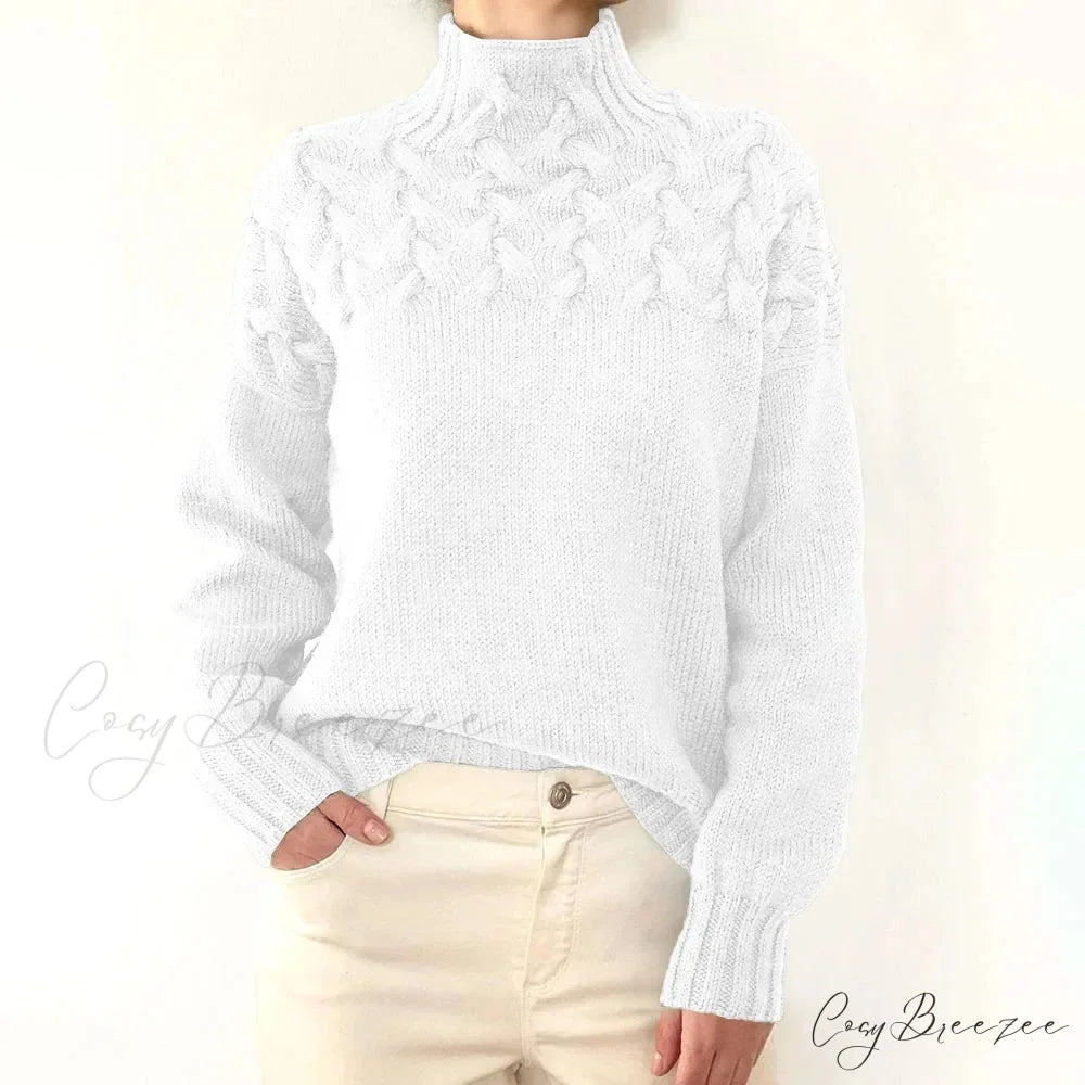 Electric Cable Woven Turtleneck Solid Color Sweater WHITE / S swraters-241228