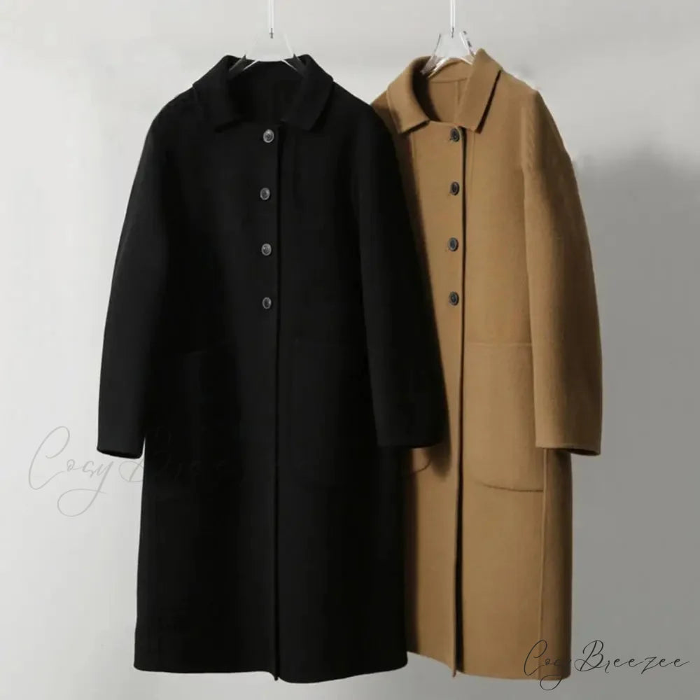 Elegant Black O-Neck Puff Sleeve Coat overcoats-241228