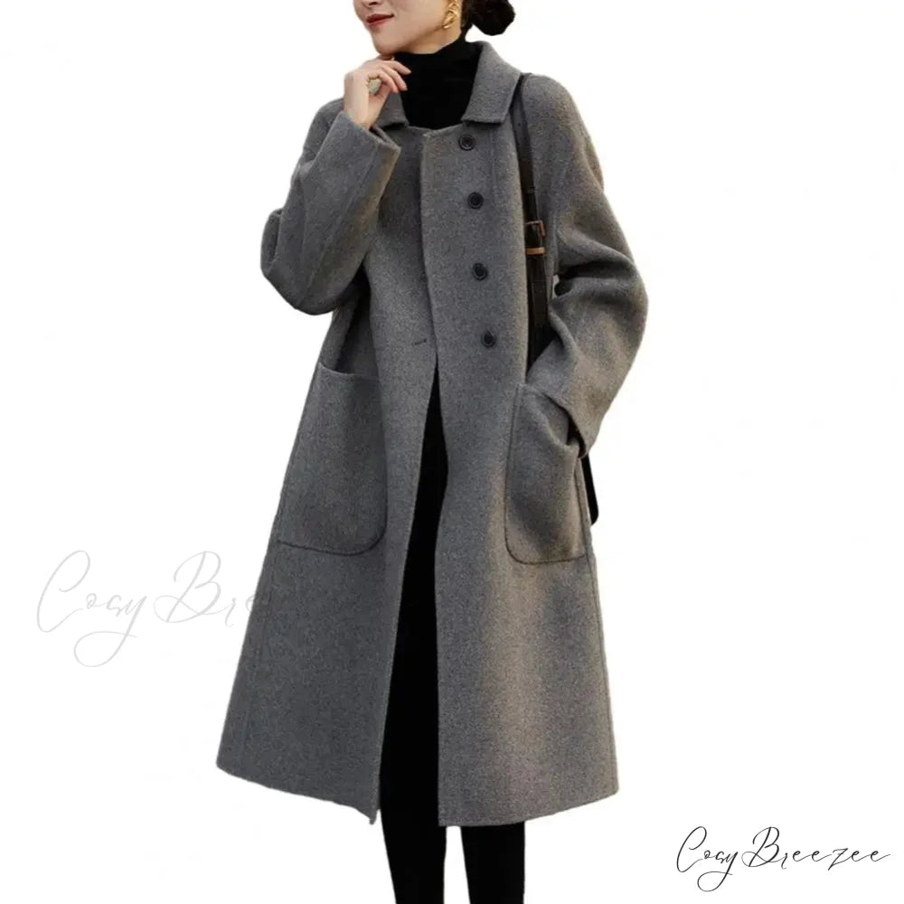 Elegant Black O-Neck Puff Sleeve Coat overcoats-241228