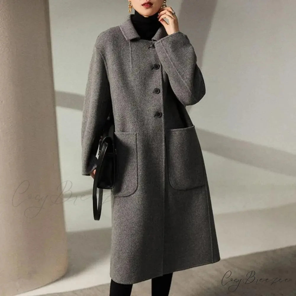 Elegant Black O-Neck Puff Sleeve Coat overcoats-241228