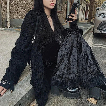 Elegant Black Velvet Flare Halloween Pants