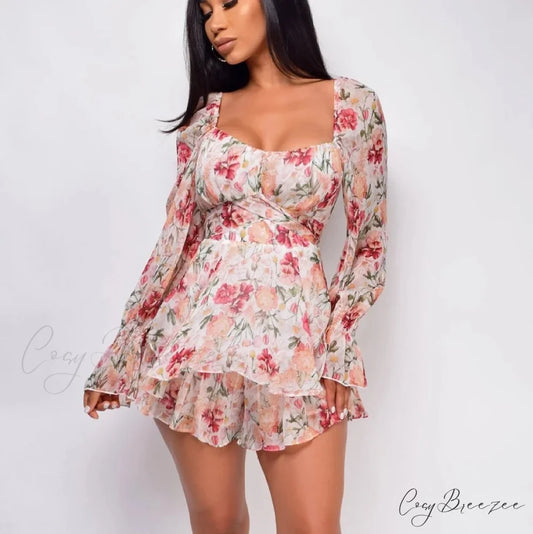 Elegant Bobo Floral Playsuit A-Line Dress Pink / S floraldress-250126