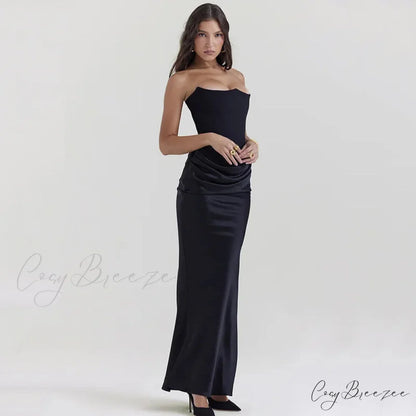Elegant Corset Strap Neck Backless Maxi Red Christmas Party Dress