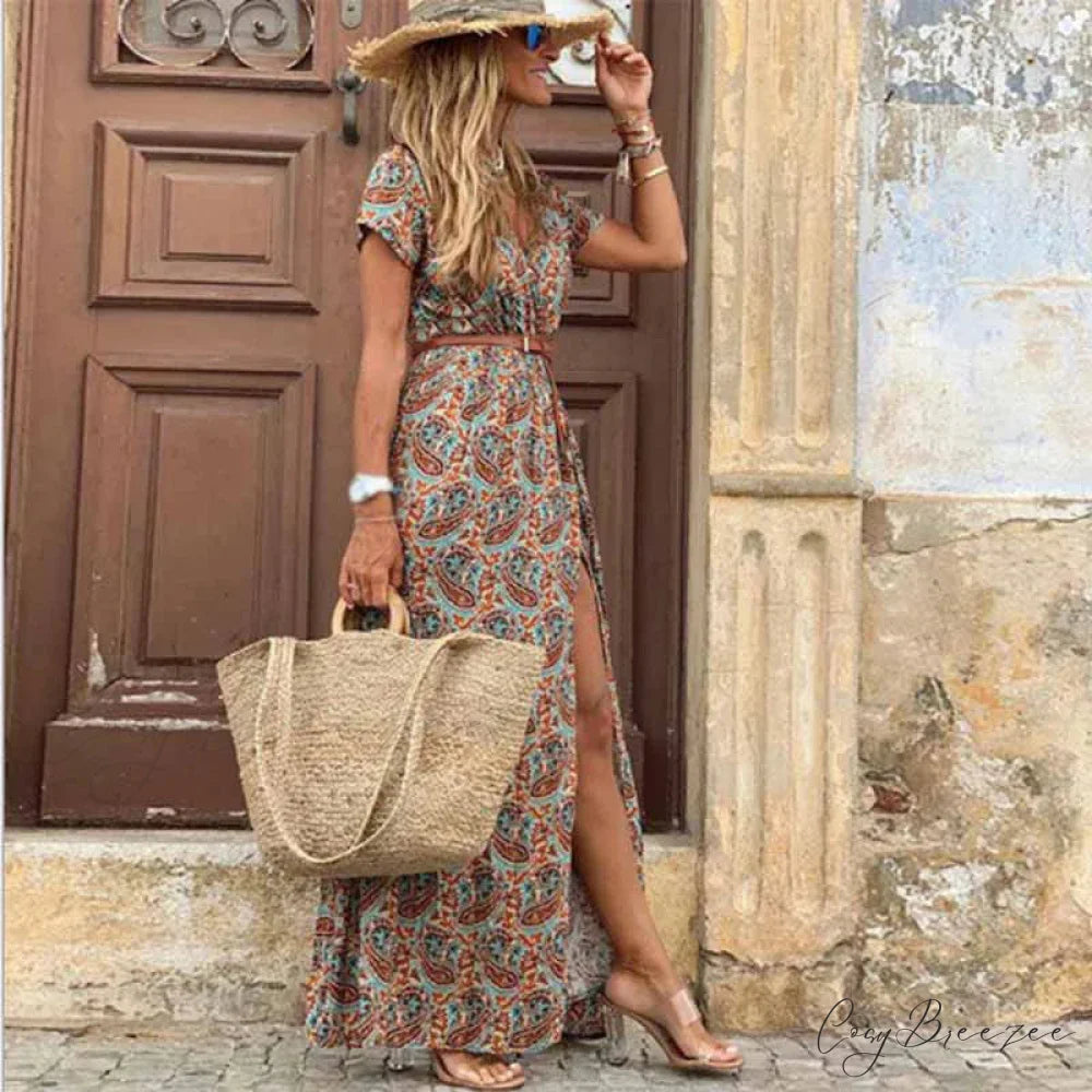 Elegant Evening Summer Long Boho Dress Brown / S