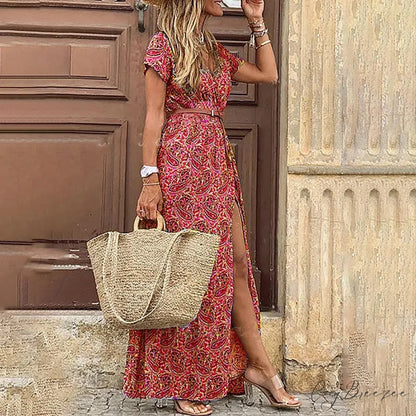 Elegant Evening Summer Long Boho Dress Dark red / S
