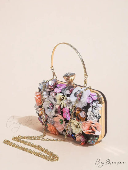 Elegant Floral Beaded Clutch Wedding Purse Black / Mini(Max Length<20cm) clutchbag-250126
