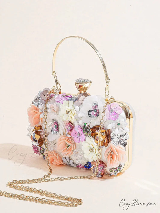 Elegant Floral Beaded Clutch Wedding Purse Champagne / Mini(Max Length<20cm) clutchbag-250126