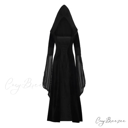 Elegant Floral Bronzing Long-Sleeved V-Neck Maxi Morocco Caftan Ramadan Vestidos Dress Black / S