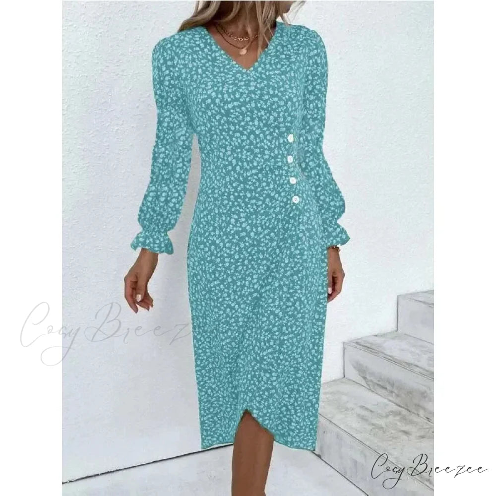 Elegant Floral Midi Puff Sleeve Ruched Waist Dress oldfloraldress-250126