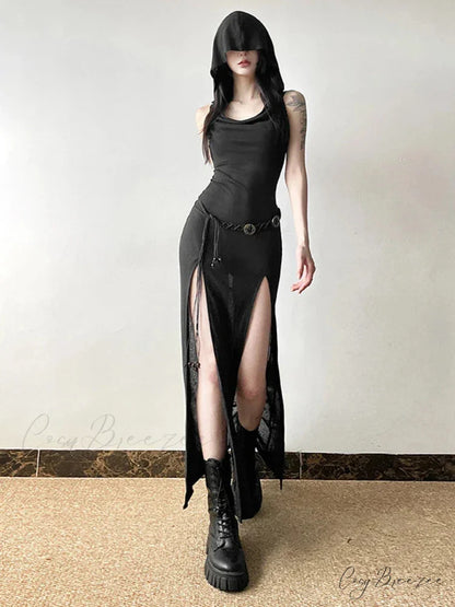 Elegant Gothic Sexy Slash Neck Long Sleeve Off Shoulder Summer French Chic Split Slim Stretch Ruffles Dress