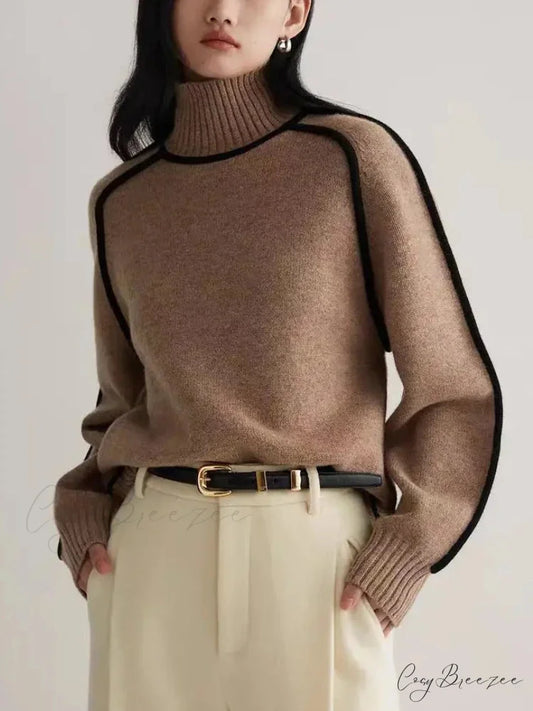 Elegant Half High Collar Splicing Sweater coffee / S swraters-241228
