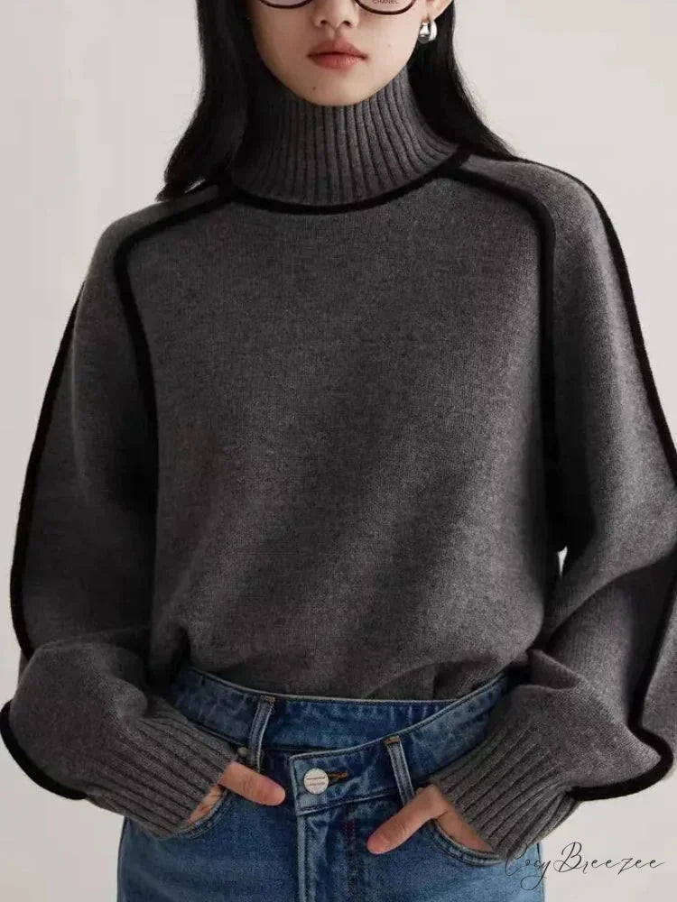 Elegant Half High Collar Splicing Sweater GRAY / S swraters-241228