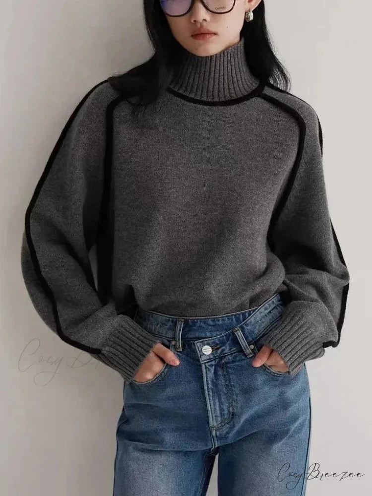 Elegant Half High Collar Splicing Sweater swraters-241228