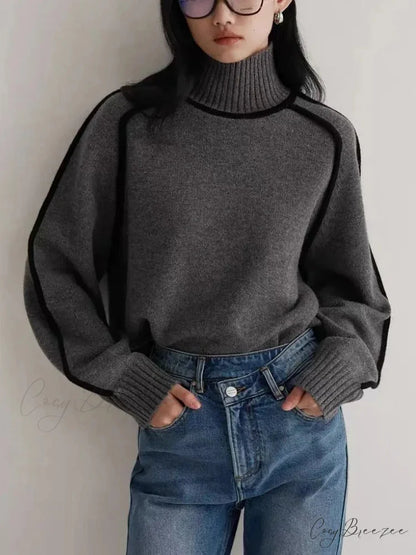 Elegant Half High Collar Splicing Sweater swraters-241228