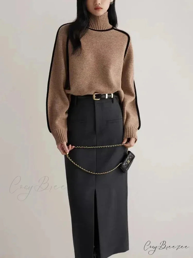 Elegant Half High Collar Splicing Sweater swraters-241228