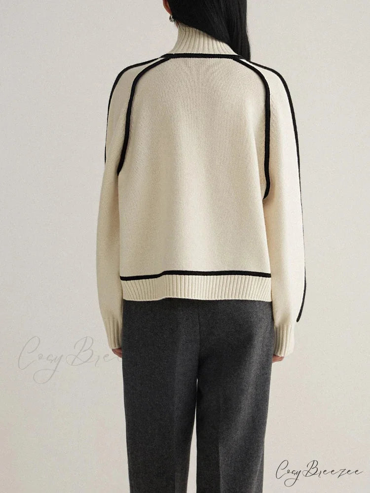 Elegant Half High Collar Splicing Sweater WHITE / S swraters-241228