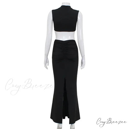 Elegant Hollow Back Sexy Solid Color Turtle Neck Sleeveless Dress Christmas Party Dress