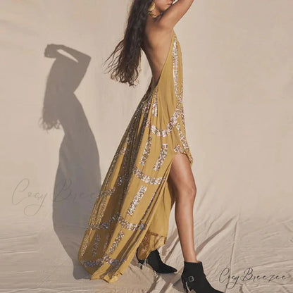 Elegant Lace Halter Backless Boho Dress
