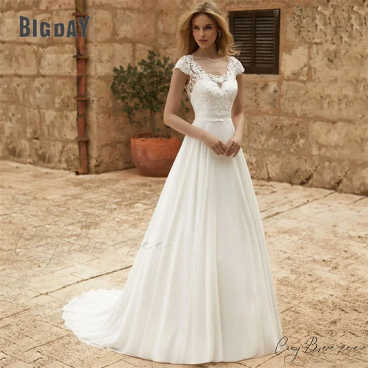 Elegant Lace Long Train Bridal Wedding Dress lvory white / 2 weddingdress-250223