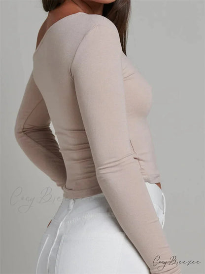 Elegant Lace Patchwork Long Sleeve O-Neck Slim Fit T-shirts