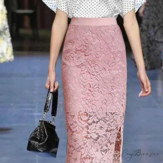 Elegant Lace Skirt with Double Slits Slimming Plus Size Skirt skirt-250126