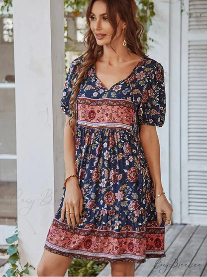 Elegant Lace-up Green Sundress Women Boho Dress