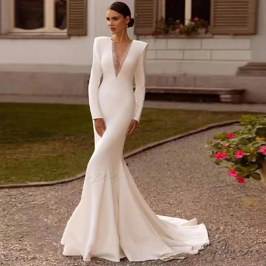 Elegant Mermaid Evening Wedding Dress lvory white / 2 weddingdress-250223