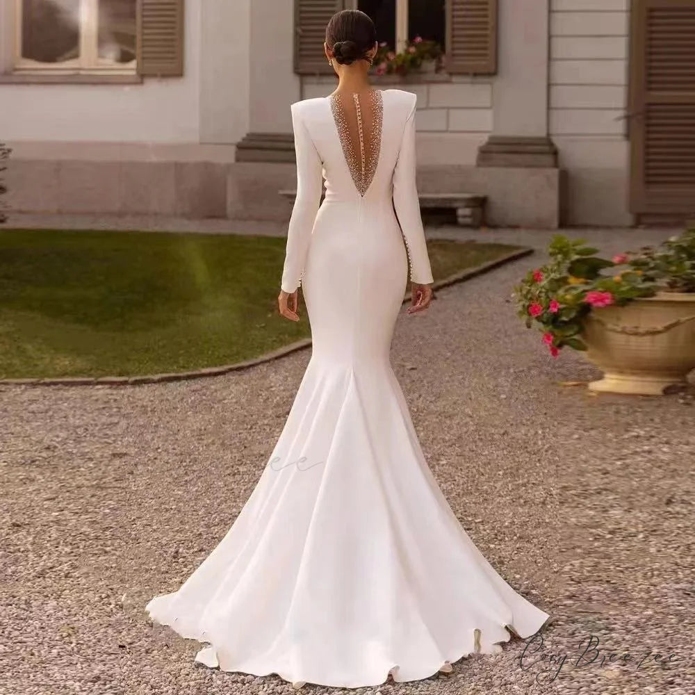 Elegant Mermaid Evening Wedding Dress white / 2 weddingdress-250223