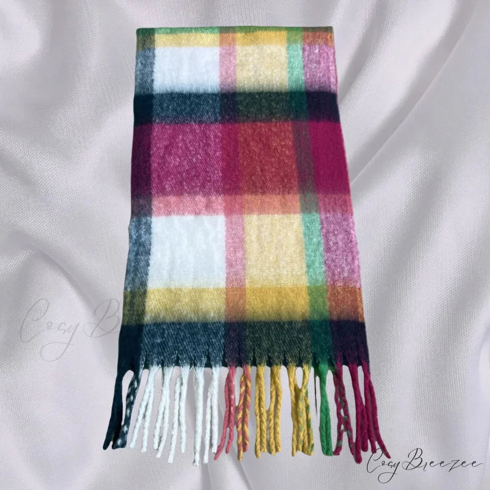 Elegant Minimalist Plaid Long Shawl Thickened Warm Scarf for Women Green orange / L231cm W53cm