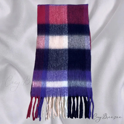 Elegant Minimalist Plaid Long Shawl Thickened Warm Scarf for Women navy red / L231cm W53cm
