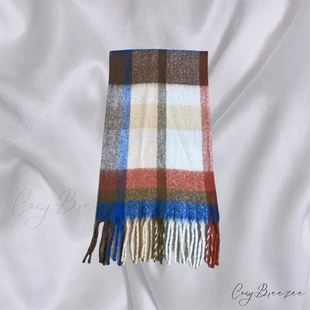 Elegant Minimalist Plaid Long Shawl Thickened Warm Scarf for Women Orange brown / L231cm W53cm