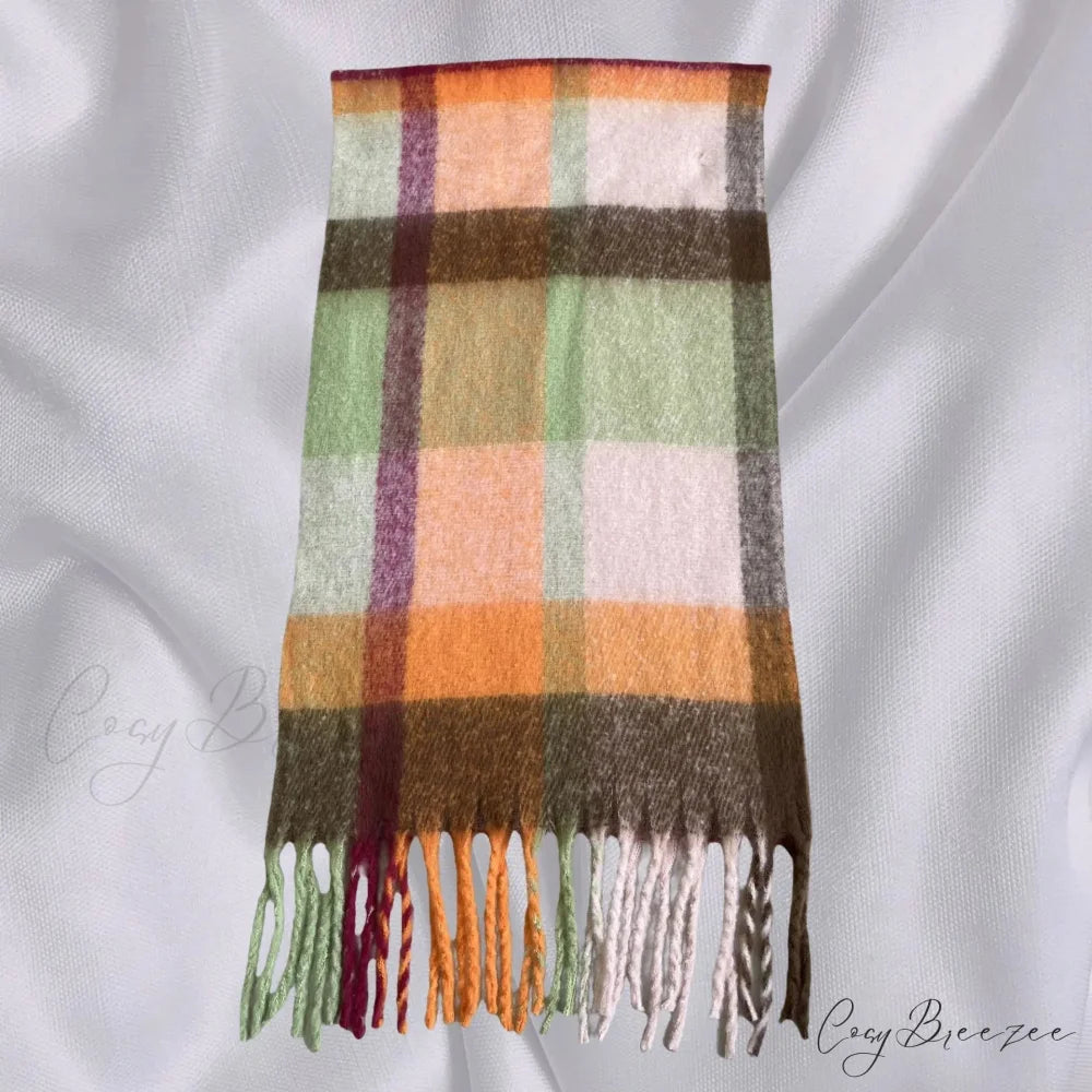 Elegant Minimalist Plaid Long Shawl Thickened Warm Scarf for Women Tea coffee / L231cm W53cm