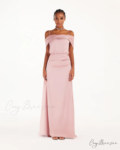 Elegant Misty Rose Charming Off-The-Shoulder Silk Maxi Dress