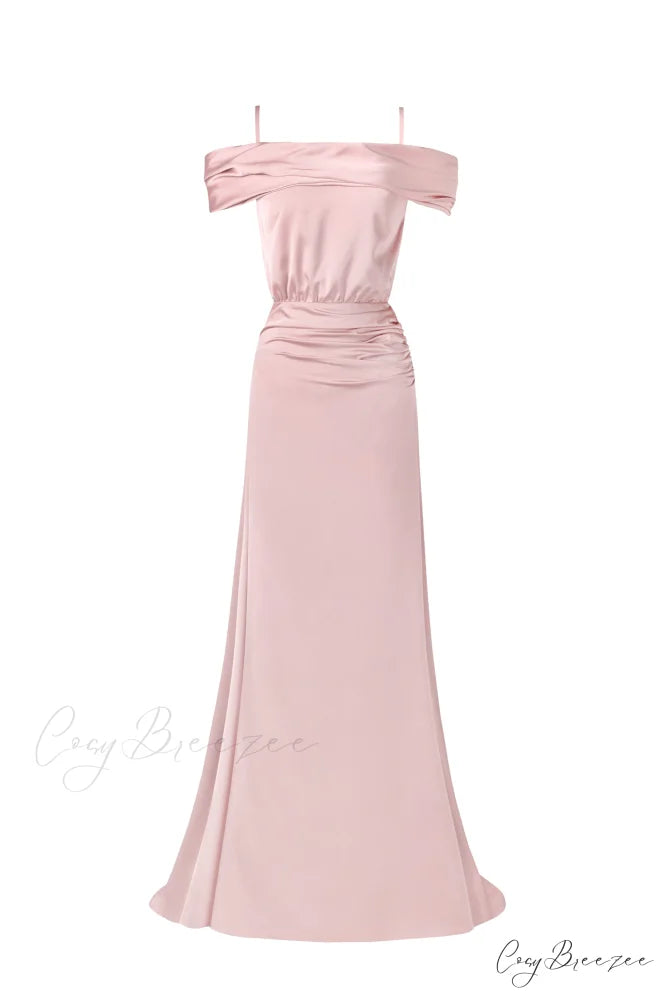 Elegant Misty Rose Charming Off-The-Shoulder Silk Maxi Dress XXS / Misty Rose