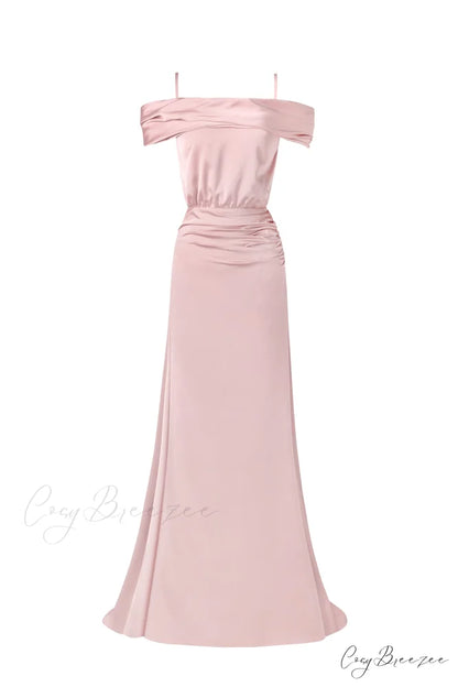 Elegant Misty Rose Charming Off-The-Shoulder Silk Maxi Dress XXS / Misty Rose