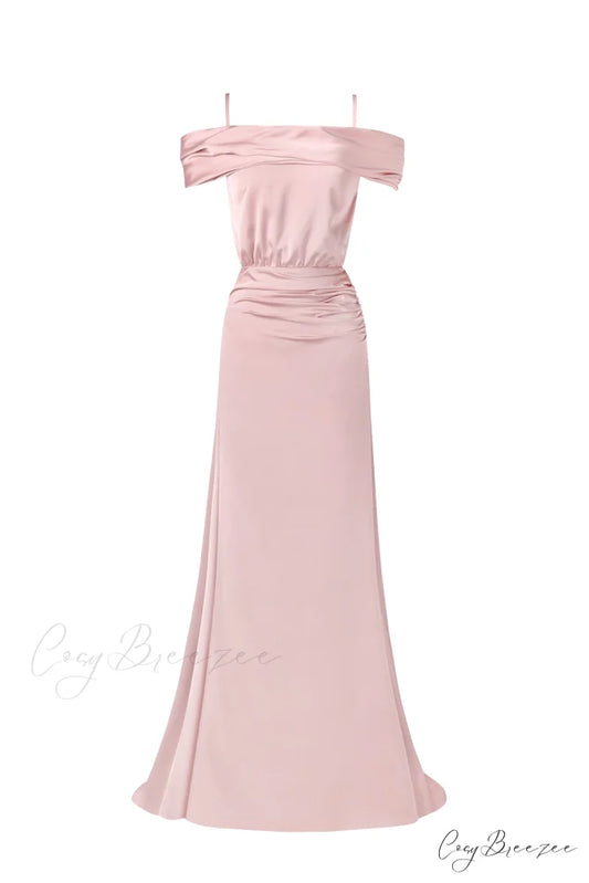 Elegant Misty Rose Charming Off-The-Shoulder Silk Maxi Dress XXS / Misty Rose
