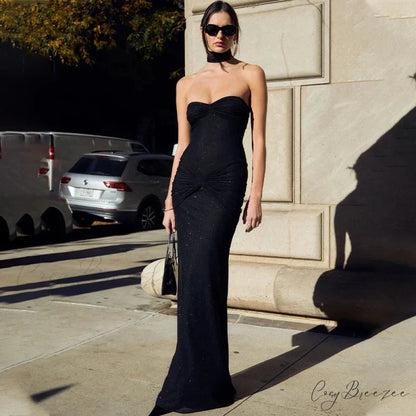 Elegant Off-Shoulder Glitter Fishtail Maxi Dress