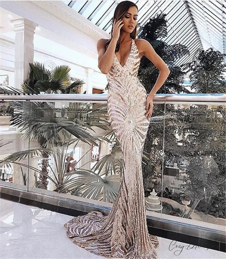 Elegant Open-Back Lace Glitter Formal Dress apricot / S promdress-250223