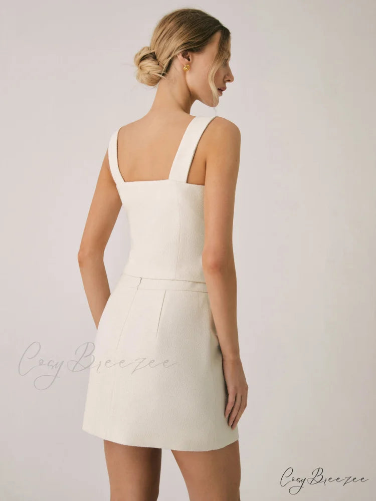 Elegant Pearl Graceful Buckle Mini Skirt