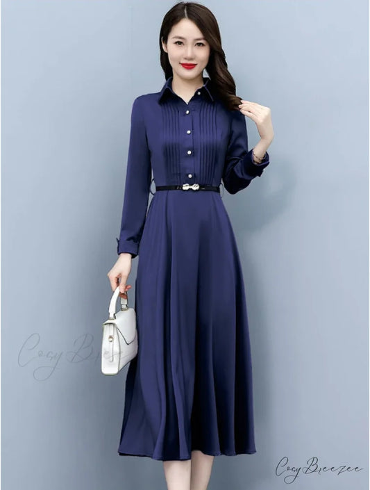 Elegant Pink Long Sleeve Prom Tunics Casual Party Evening Dresses S / BLUE