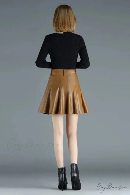 Elegant Plus Size New Fashion Korean Genuine Real Leather High Waist Skirt