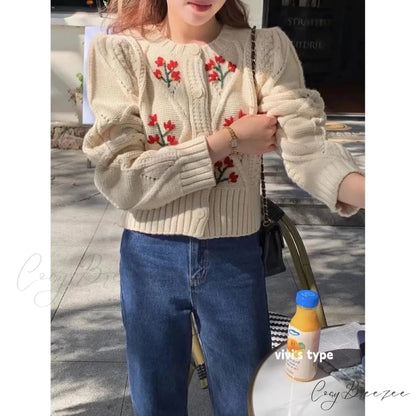 Elegant Print Single Breasted Knit Cardigan cardiagn-250126
