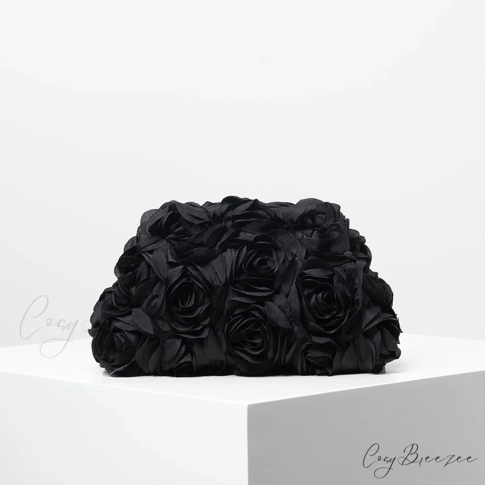Elegant Rose Wedding Clutch Black wristlet-250126