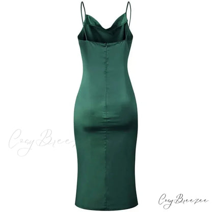 Elegant Satin Long Dresses Green Party Sexy Evening Backless Summer Christmas Party Dress