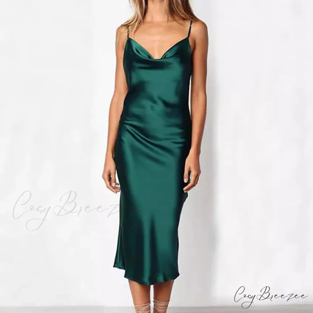 Elegant Satin Long Dresses Green Party Sexy Evening Backless Summer Christmas Party Dress