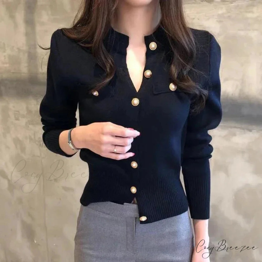 Elegant Short Vintage Knit Casual Cardigan Black / One Size cardiagn-250126