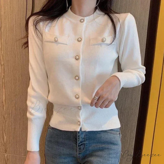 Elegant Short Vintage Knit Casual Cardigan WHITE / One Size cardiagn-250126